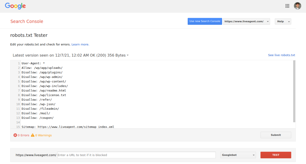 robots.txt tester tool