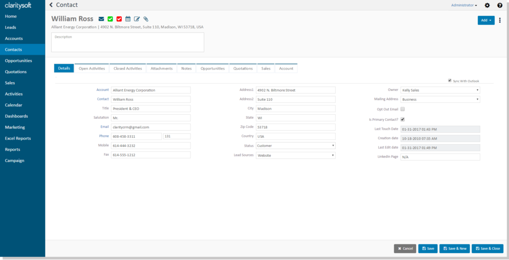 Clarity contact management
