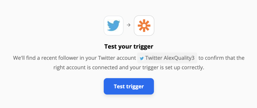 Test Twitter okidača u postavkama integracije na Zapieru