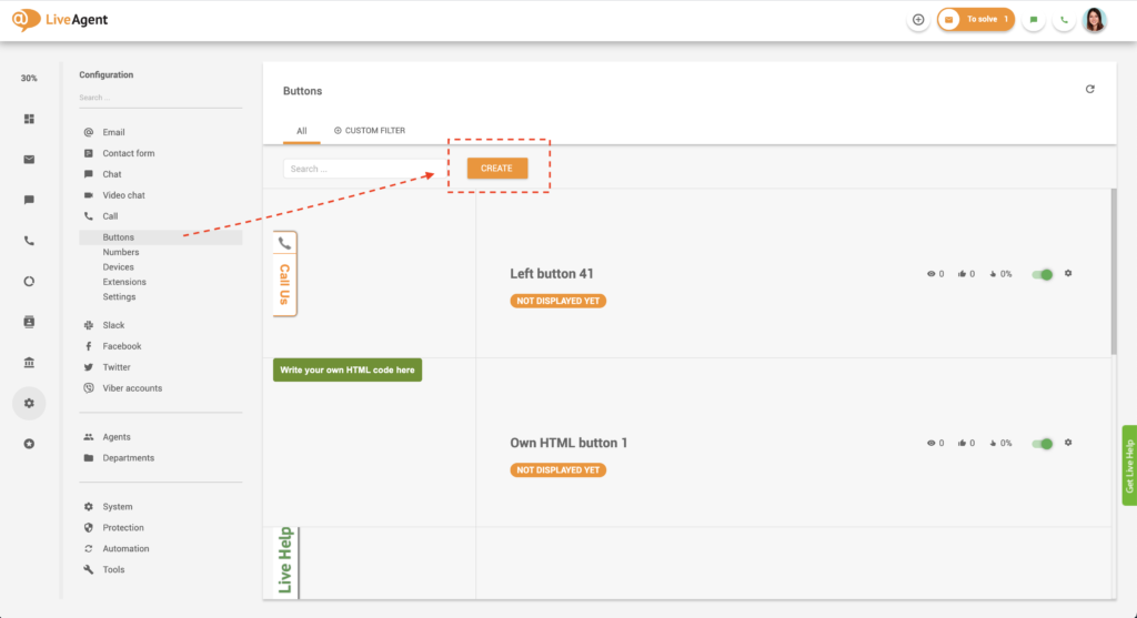 kreiranje dugmeta za poziv u LiveAgent-u
