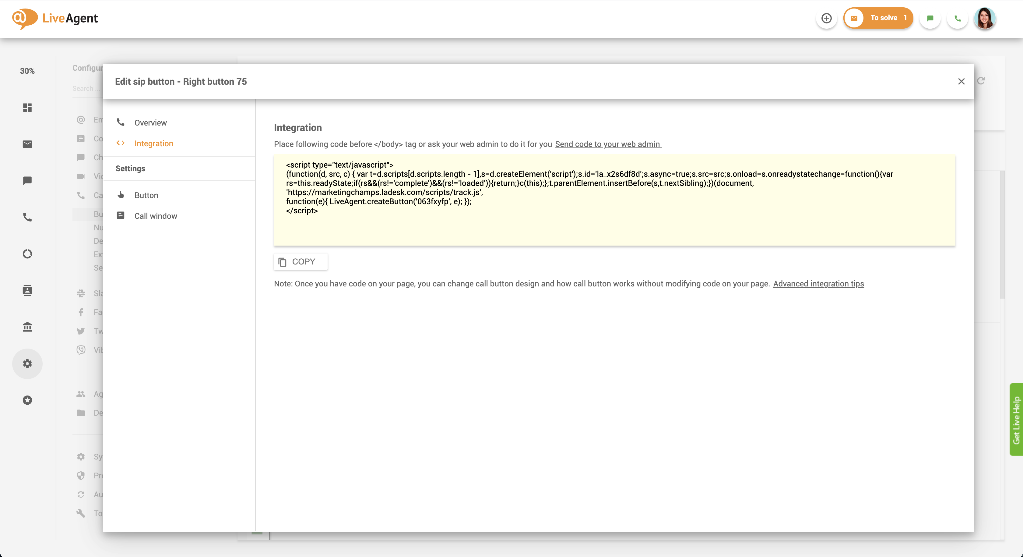 integracijski kod dugmeta za pozive