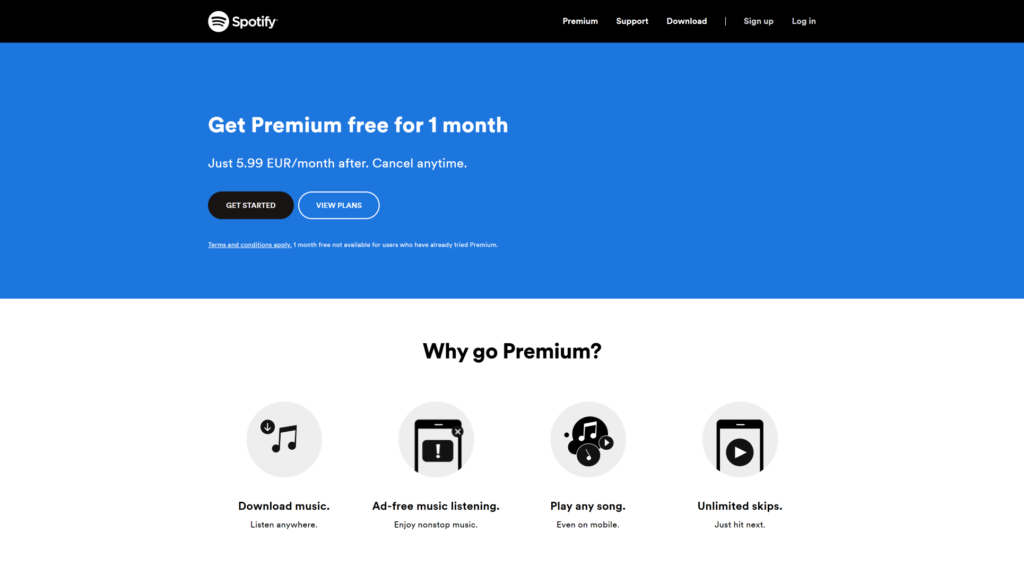 Spotify odredišna stranica