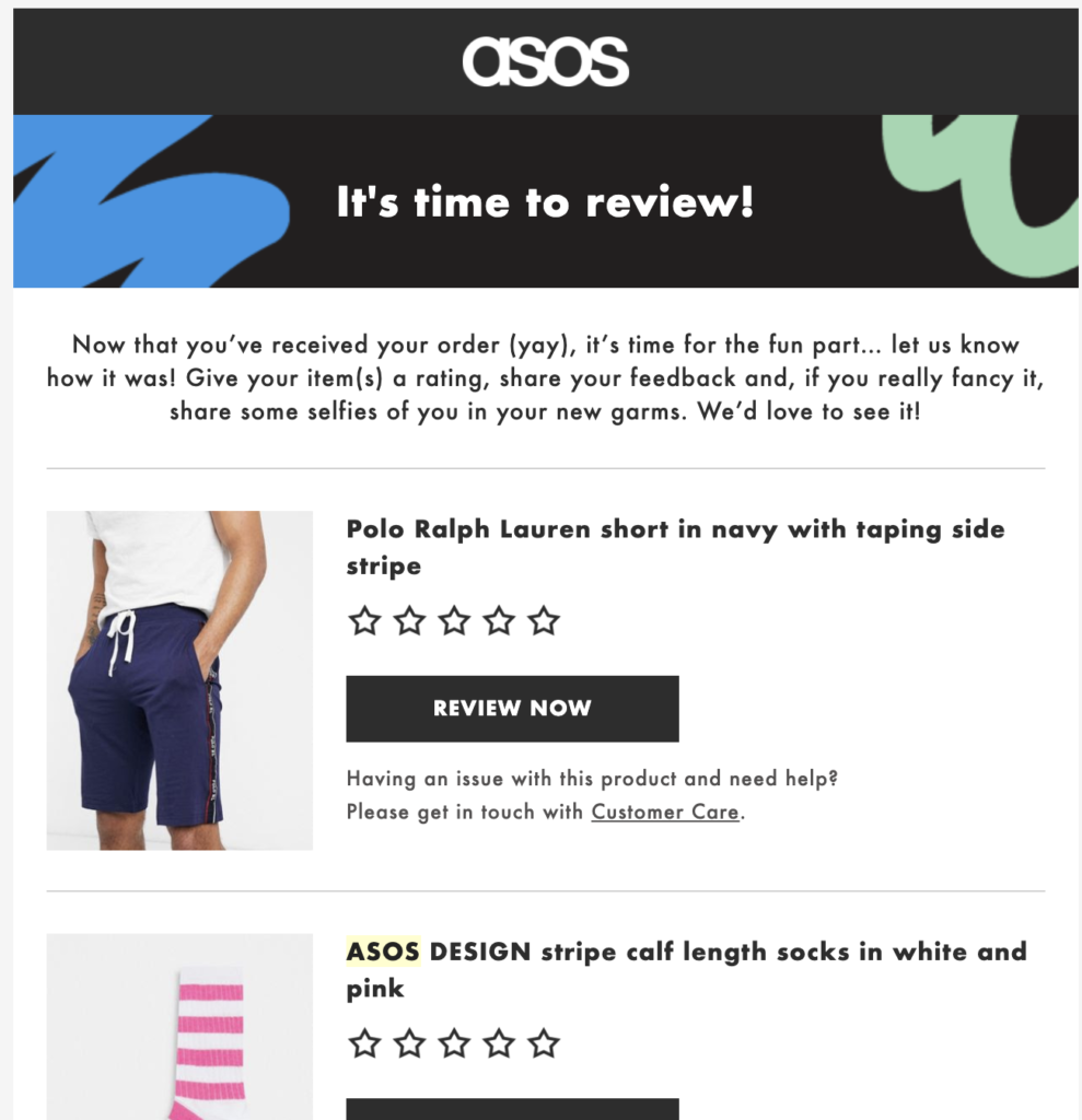 Asos post-purchase email template
