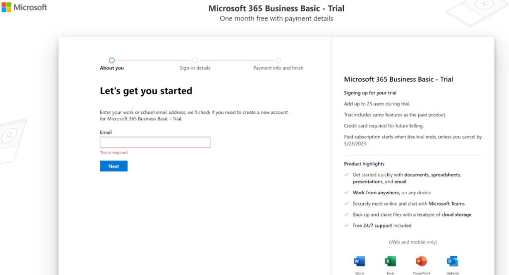 Microsoft365 - proces registracije