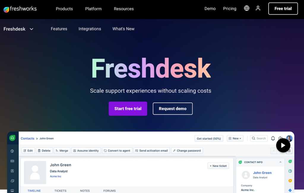 Freshdesk support ticketing system homepage