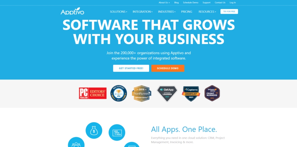 Apptivo glavna stranica