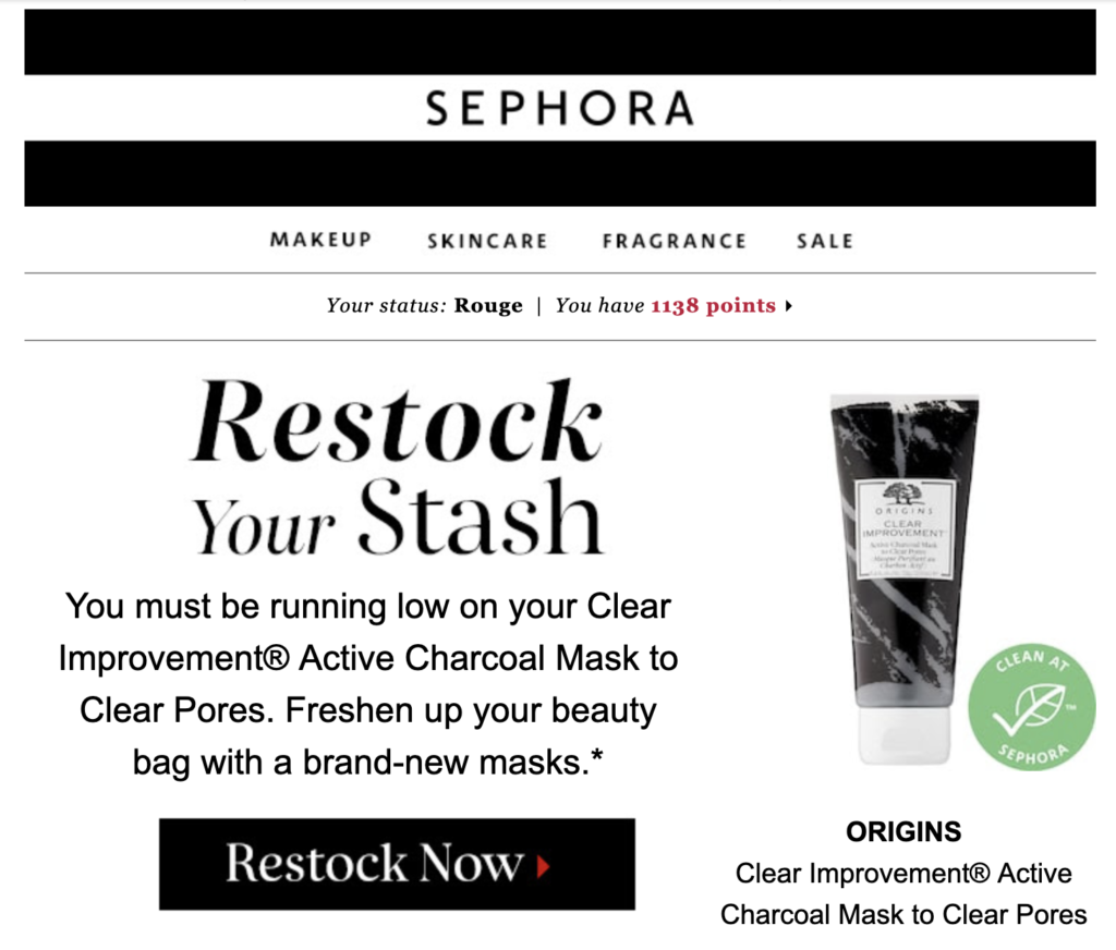 Sephora predložak e-maila za nadopunu