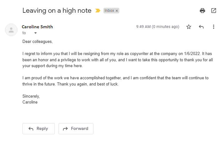 Primjer emaila ostavke