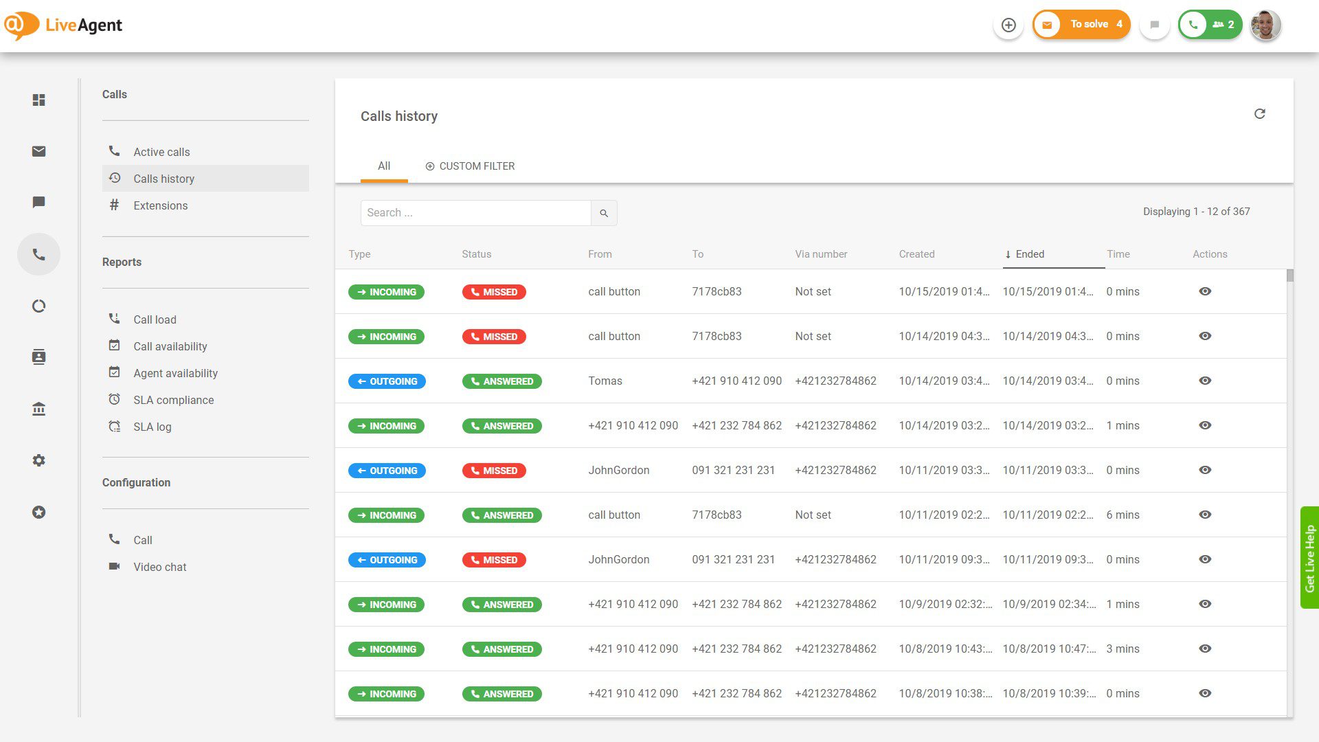 Call center overview LiveAgent