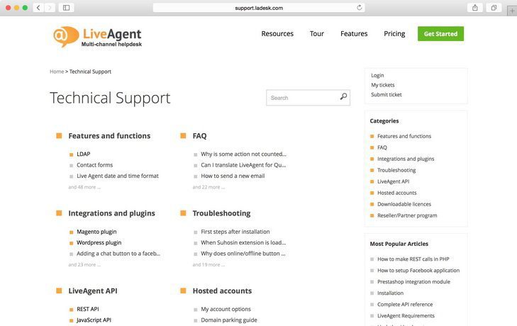 LiveAgent's example of customer portal