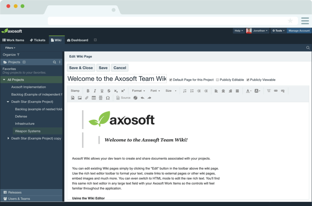 Creating Wiki page in Axasoft