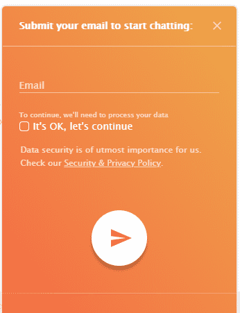 Submit email to start chatting live chat