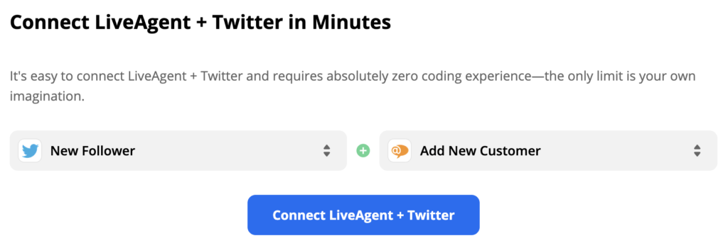 Odabrani Twitter okidač i LiveAgent radnja na Zapieru